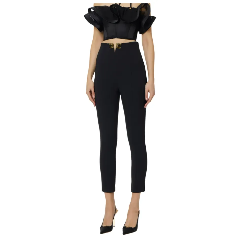 Pantaloni Elasticizzati in Crêpe Doppio