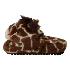 Pantofole Slides Marrone con Motivo Giraffa