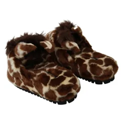 Pantofole Slides Marrone con Motivo Giraffa