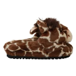 Pantofole Slides Marrone con Motivo Giraffa