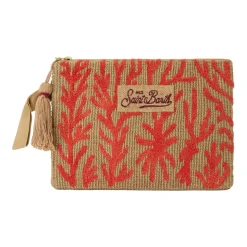 Pochette in juta con ricamo a corallo