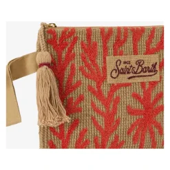 Pochette in juta con ricamo a corallo