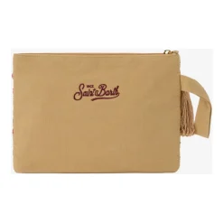 Pochette in juta con ricamo a corallo
