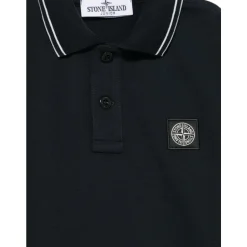 Polo Blu con Bordo a Righe