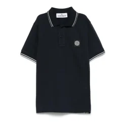 Polo Blu con Bordo a Righe