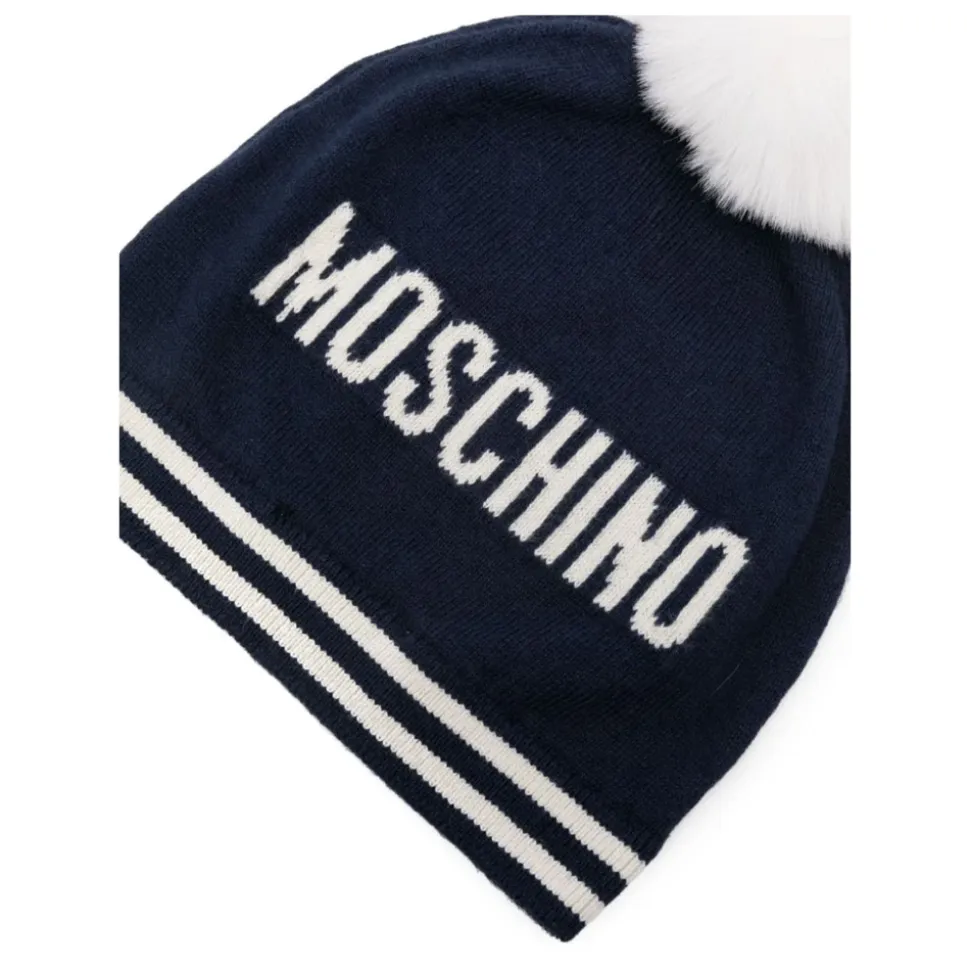 Pom Pom Cappello in Maglia con Logo Teddy