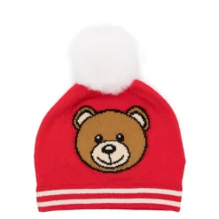Pom Pom Knit Hat with Teddy Logo