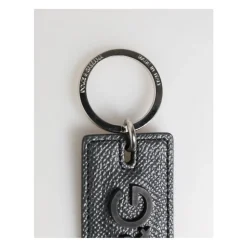 Portachiavi in Pelle di Vitello con Anello in Metallo con Logo