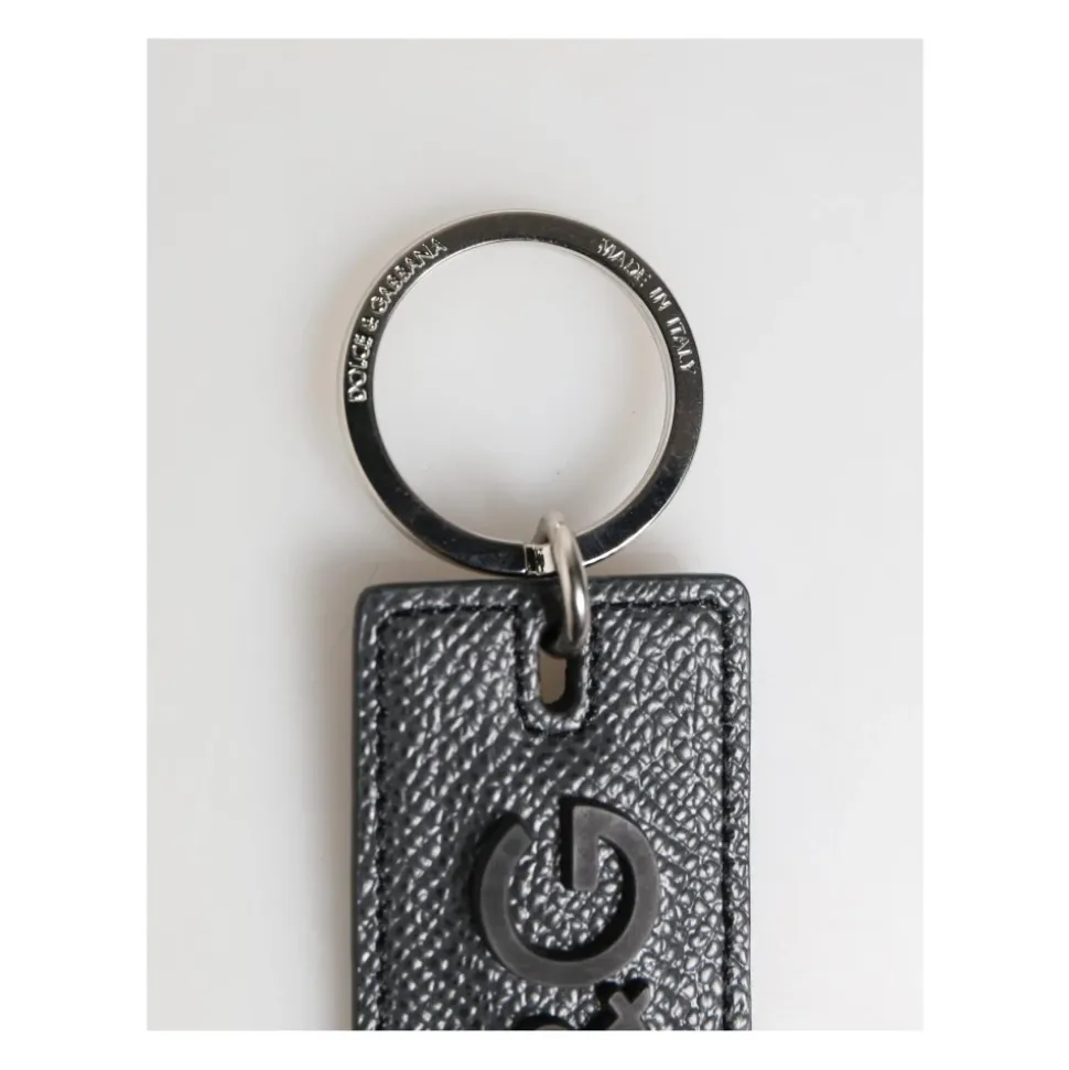 Portachiavi in Pelle di Vitello con Anello in Metallo con Logo