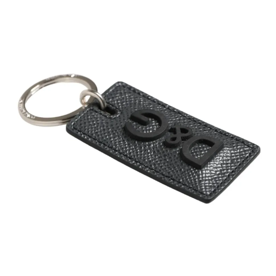 Portachiavi in Pelle di Vitello con Anello in Metallo con Logo