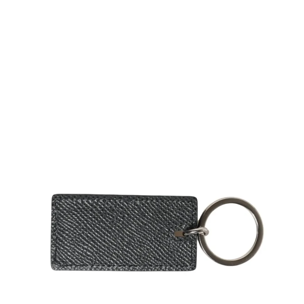 Portachiavi in Pelle di Vitello con Anello in Metallo con Logo