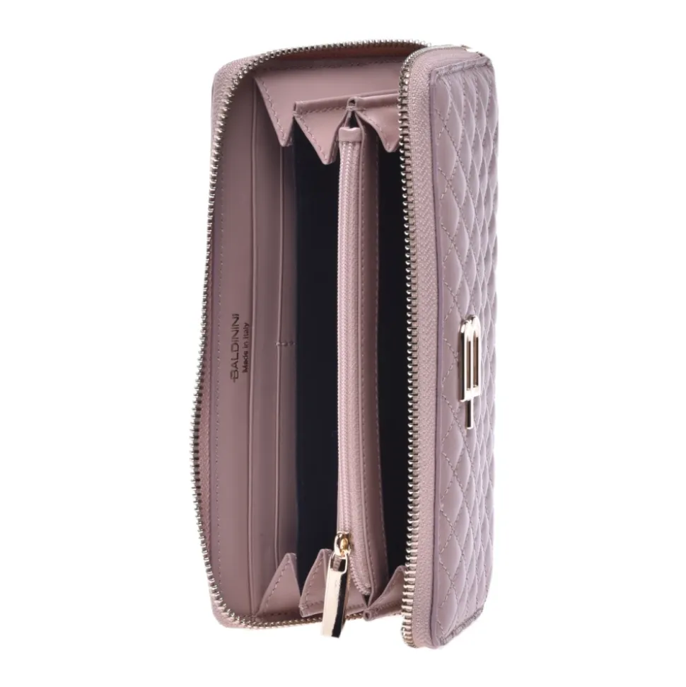 Portafoglio con zip in pelle trapuntata nude