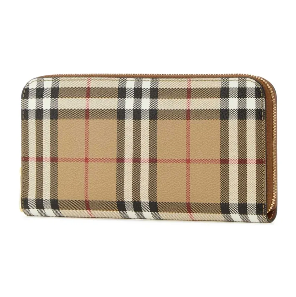 Portafoglio Grande con Zip e Motivo Check