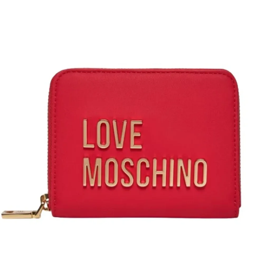 Portafoglio Rosso con Chiusura a Zip e Placca Logo