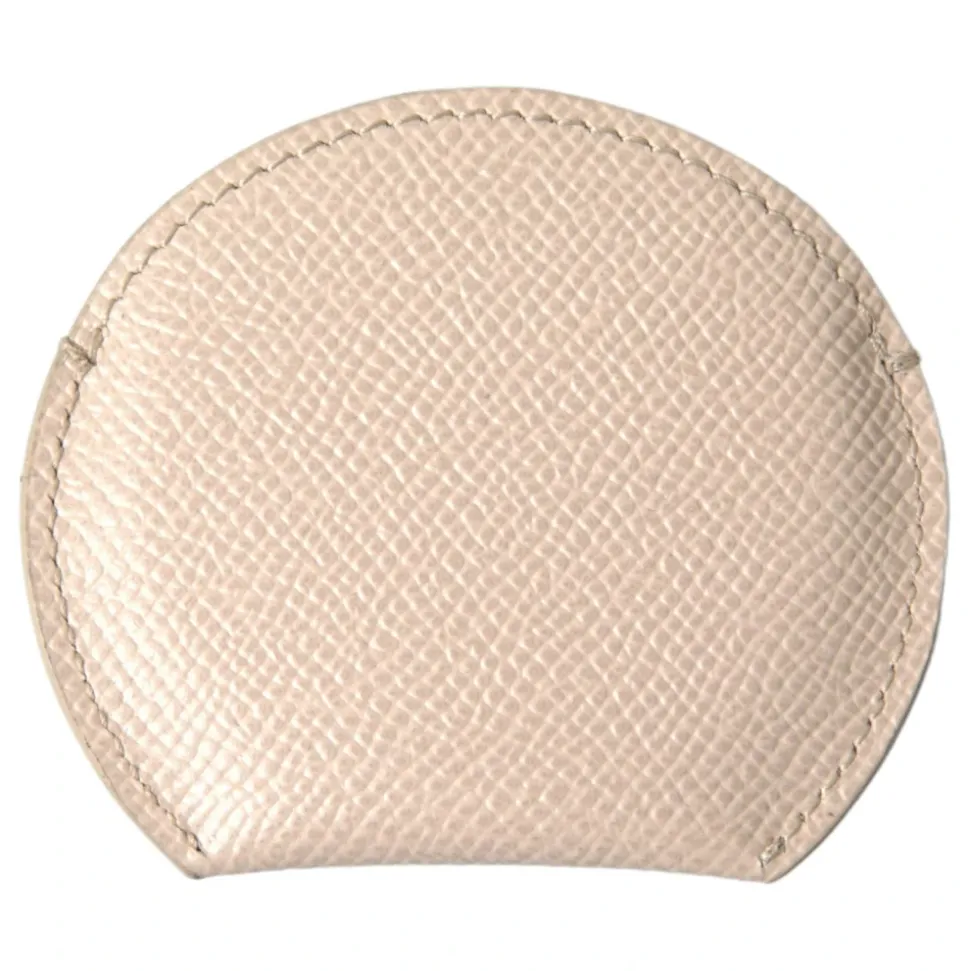 Porta Specchio Tondo in Pelle Beige con Logo