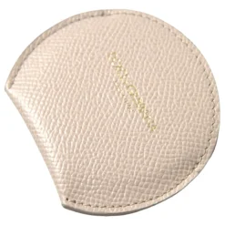 Porta Specchio Tondo in Pelle Beige con Logo