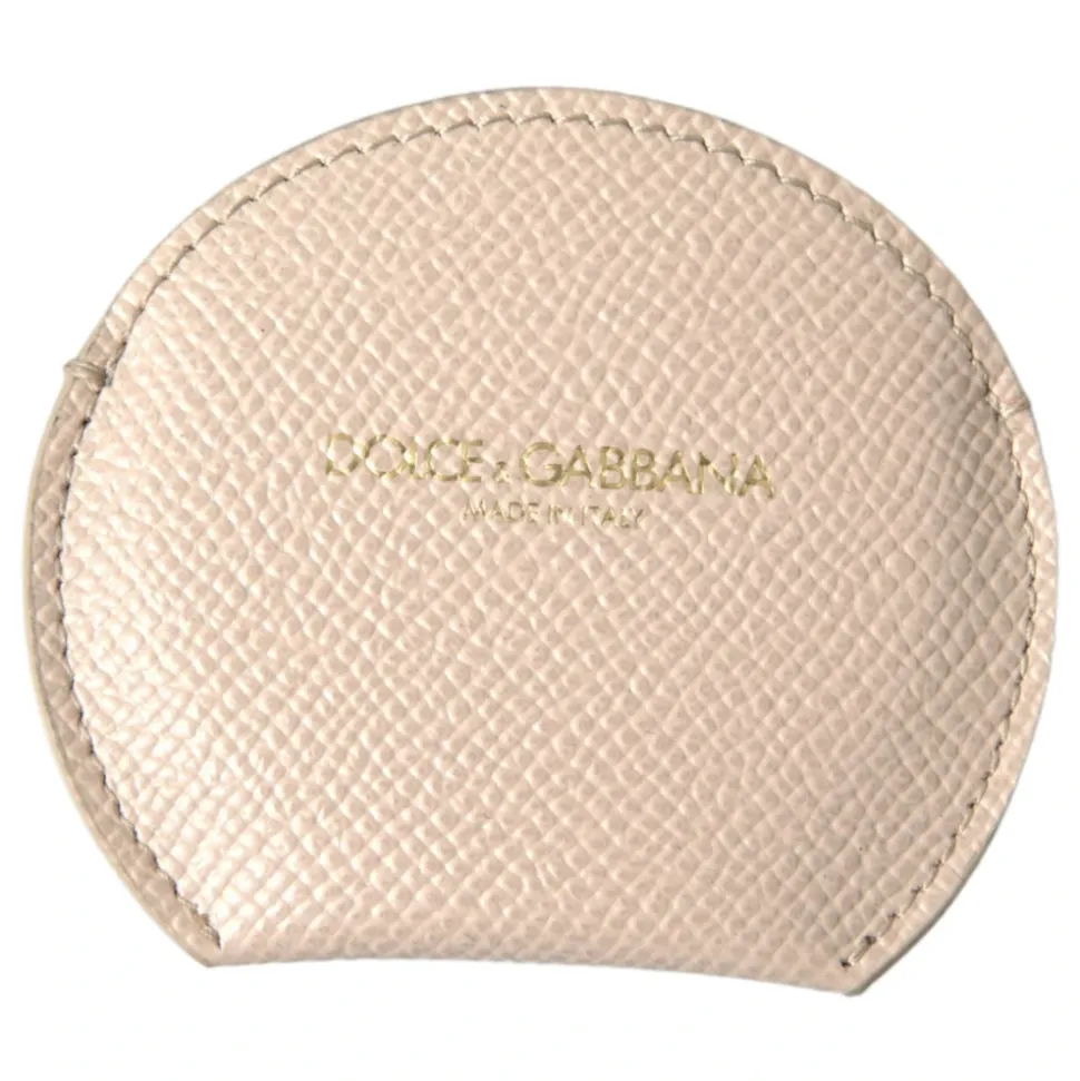 Porta Specchio Tondo in Pelle Beige con Logo