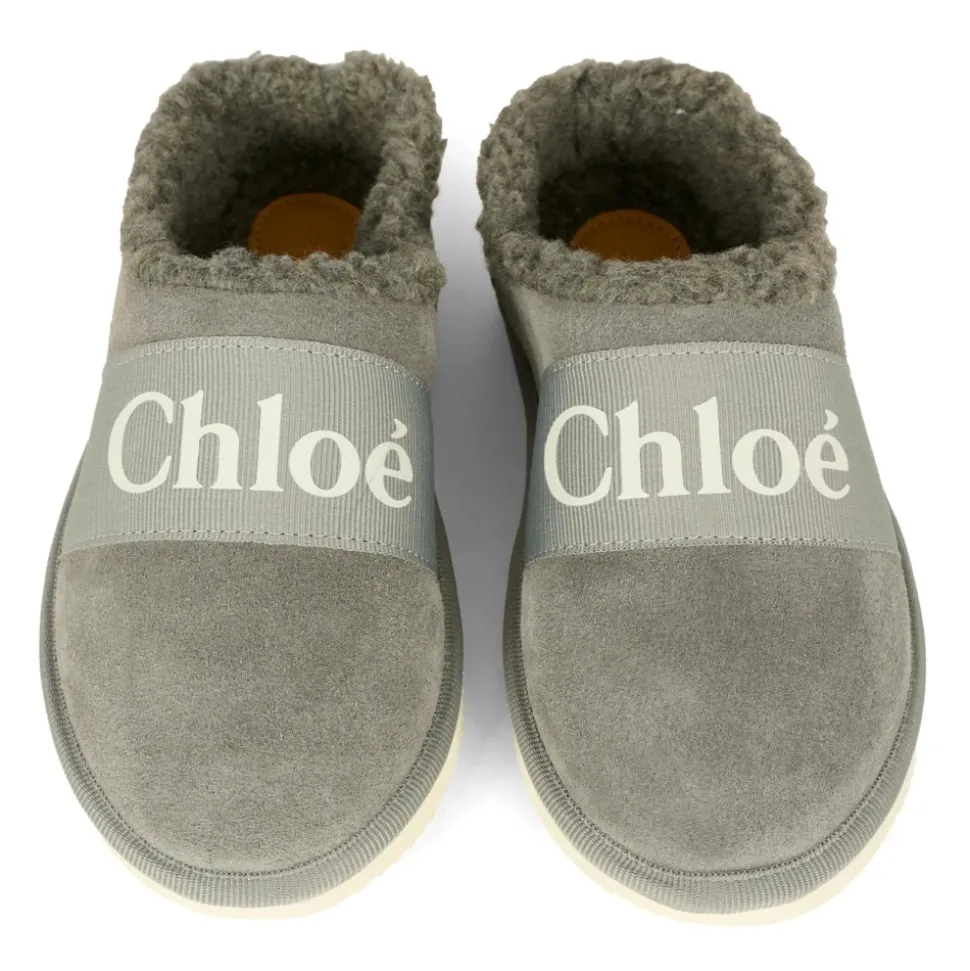 Sabot in Camoscio Grigio con Finta Pelliccia