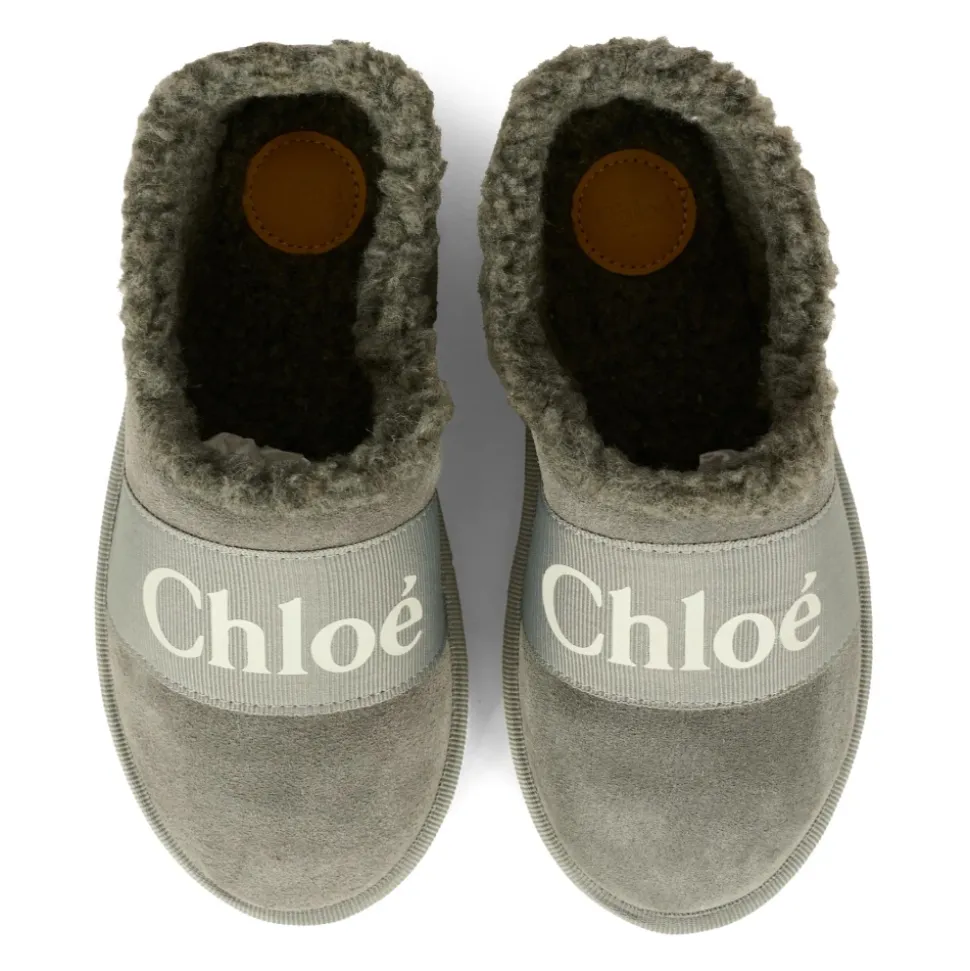 Sabot in Camoscio Grigio con Finta Pelliccia