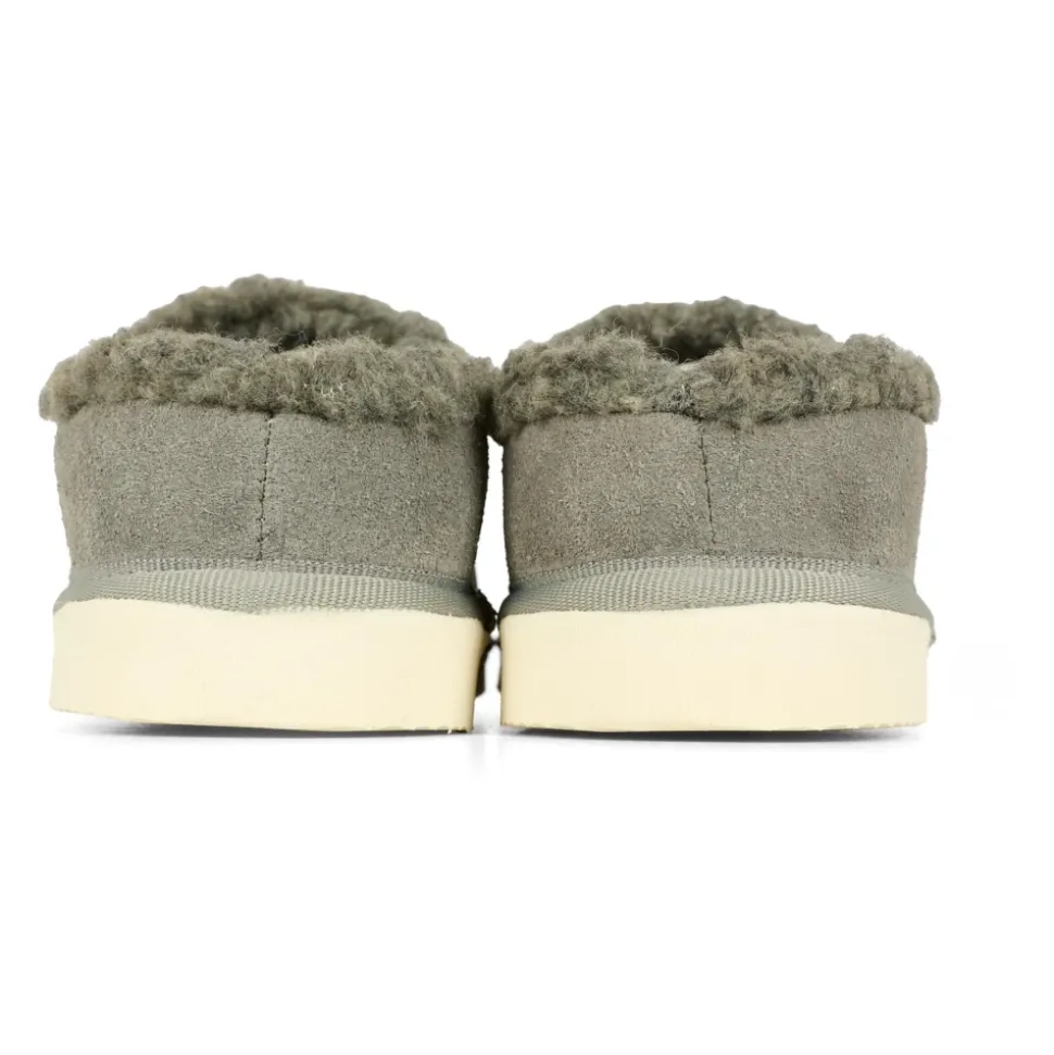 Sabot in Camoscio Grigio con Finta Pelliccia