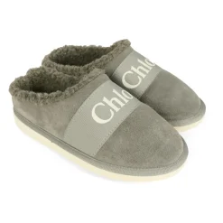 Sabot in Camoscio Grigio con Finta Pelliccia