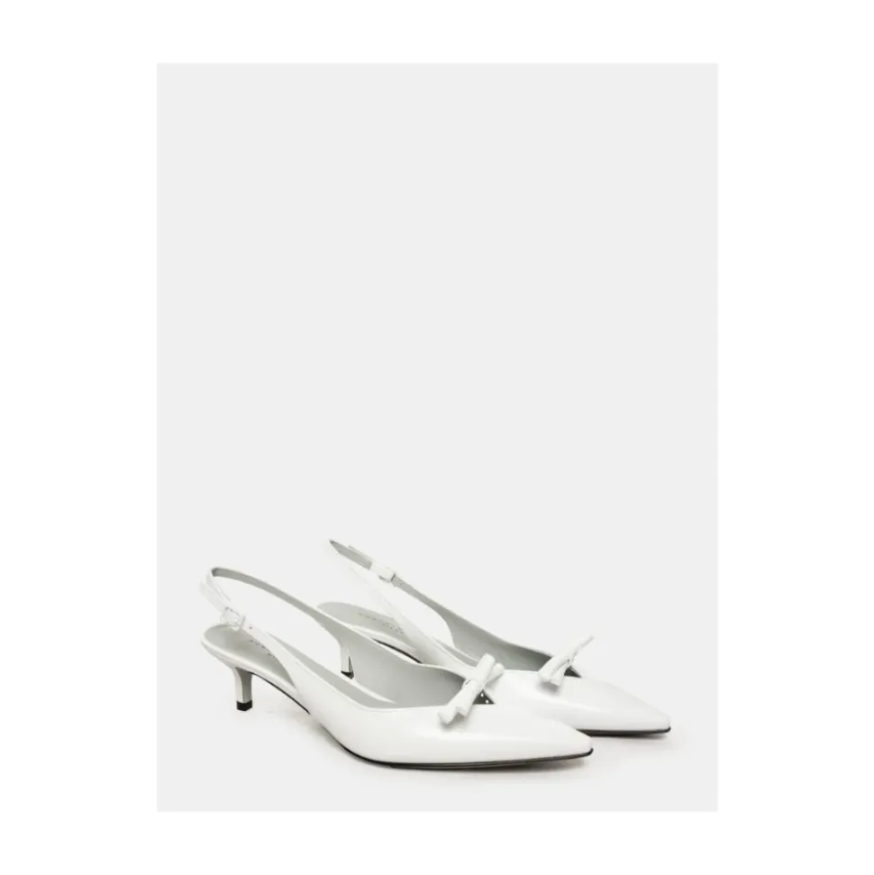 Sandalia slingback in pelle bianca con fiocco