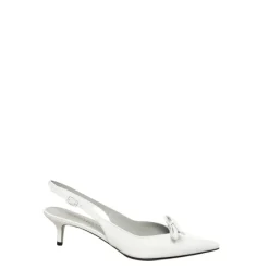 Sandalia slingback in pelle bianca con fiocco