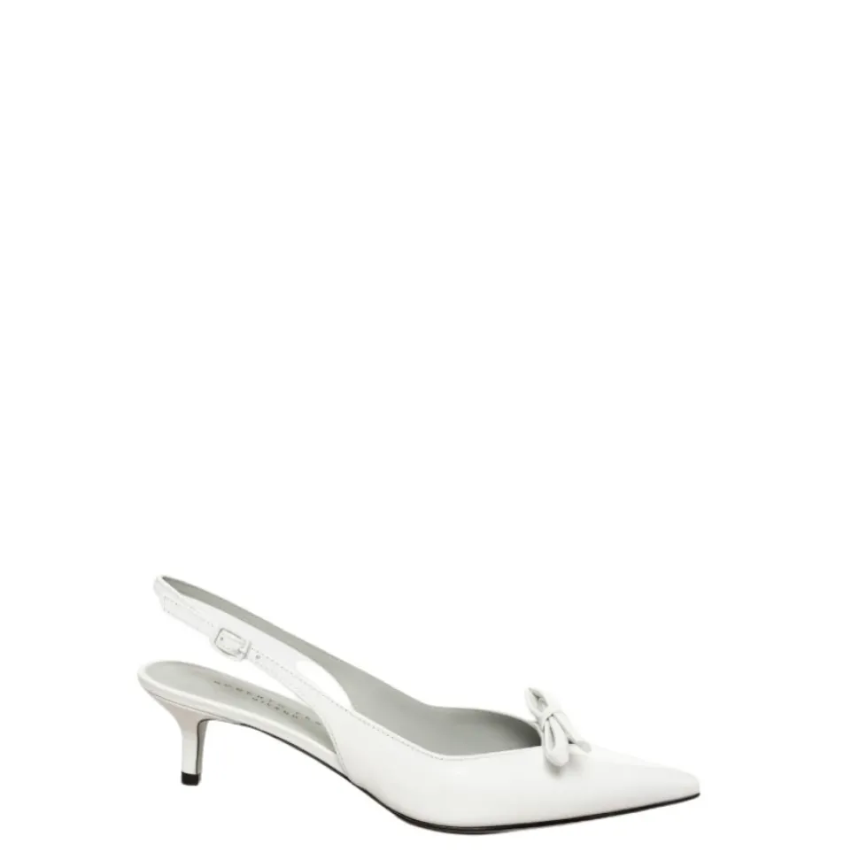 Sandalia slingback in pelle bianca con fiocco