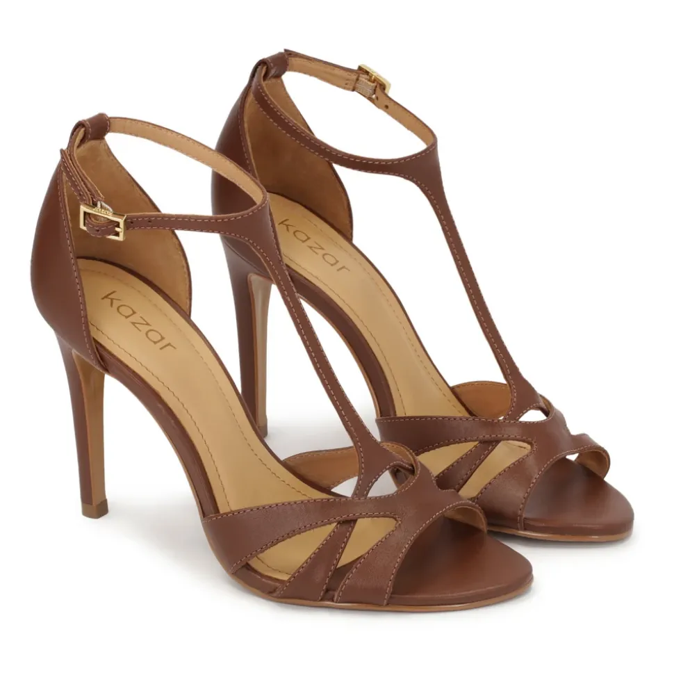 Sandali in pelle marrone con cinturino verticale