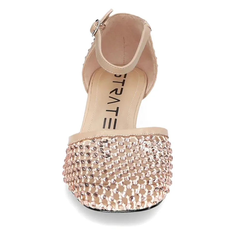 Sandalo con tacco beige con strass
