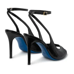 Sandalo in pelle nera lucida effetto snake