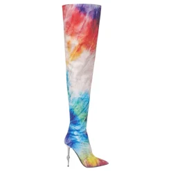 Satin Boots Hi-Heels Overknees Tie Dye