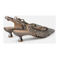 Scarpa Slingback in Maglia con Effetto Metallizzato