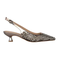 Scarpa Slingback in Maglia con Effetto Metallizzato