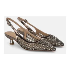 Scarpa Slingback in Maglia con Effetto Metallizzato