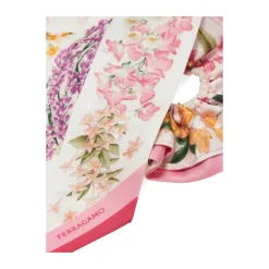Scrunchie in Seta con Stampa Primaverile e Mini Foulard
