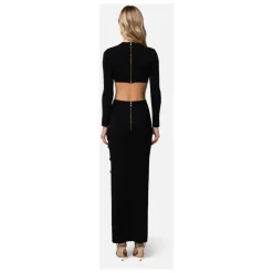 Shiny Viscose Long Skirt with Cufflink Buttons