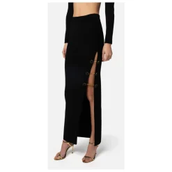 Shiny Viscose Long Skirt with Cufflink Buttons
