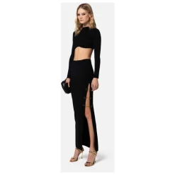 Shiny Viscose Long Skirt with Cufflink Buttons
