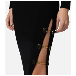 Shiny Viscose Long Skirt with Cufflink Buttons