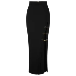 Shiny Viscose Long Skirt with Cufflink Buttons