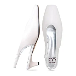 Slingback Heels con Punta Quadrata - Bianco