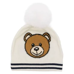 Solid Knit Hat with Pom Pom and Teddy Logo