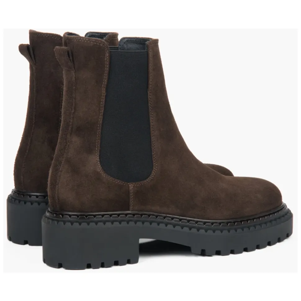 Stivaletti Chelsea Platform Saddle Brown da Donna in Vero Velluto Italiano