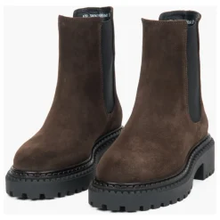 Stivaletti Chelsea Platform Saddle Brown da Donna in Vero Velluto Italiano