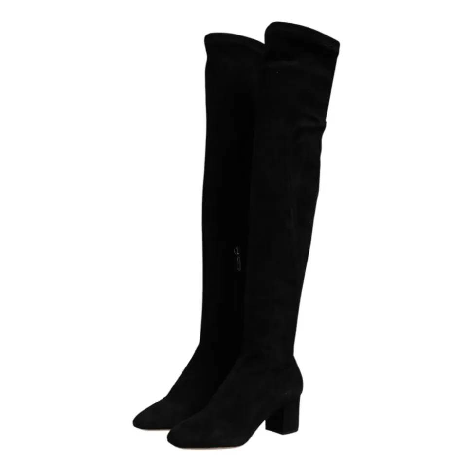 Stivali Alti in Pelle Scamosciata Nera con Zip