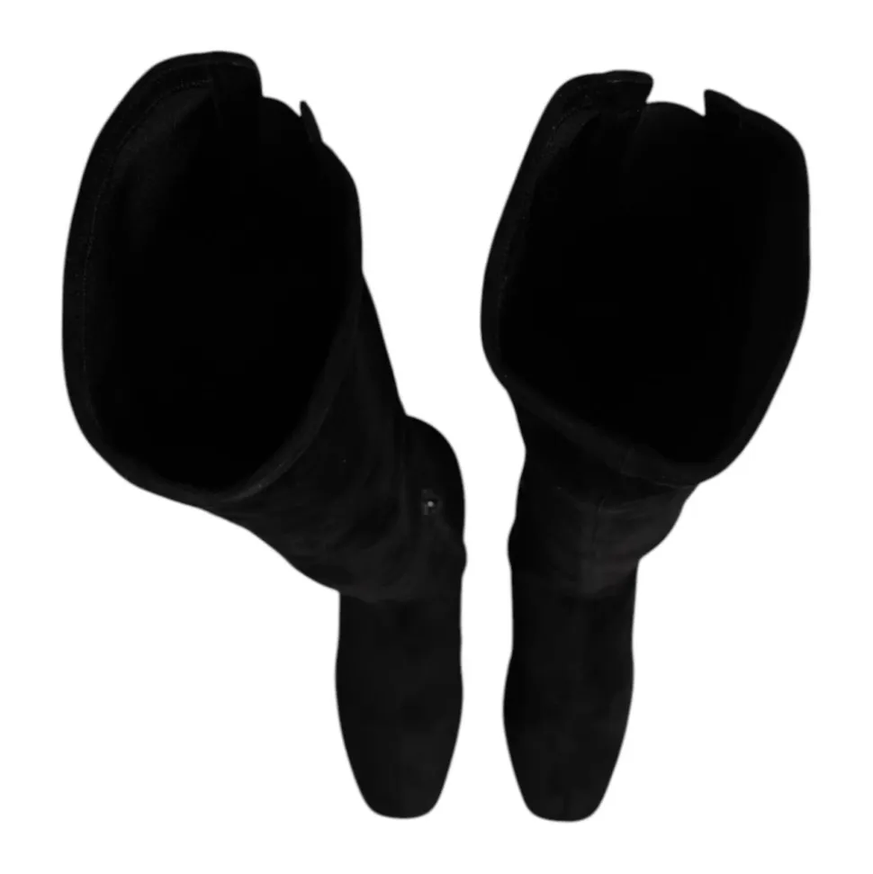 Stivali Alti in Pelle Scamosciata Nera con Zip