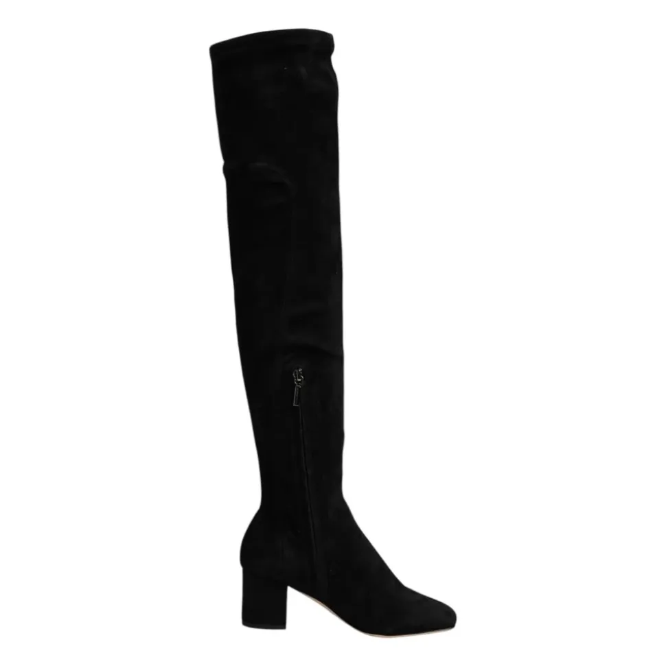 Stivali Alti in Pelle Scamosciata Nera con Zip