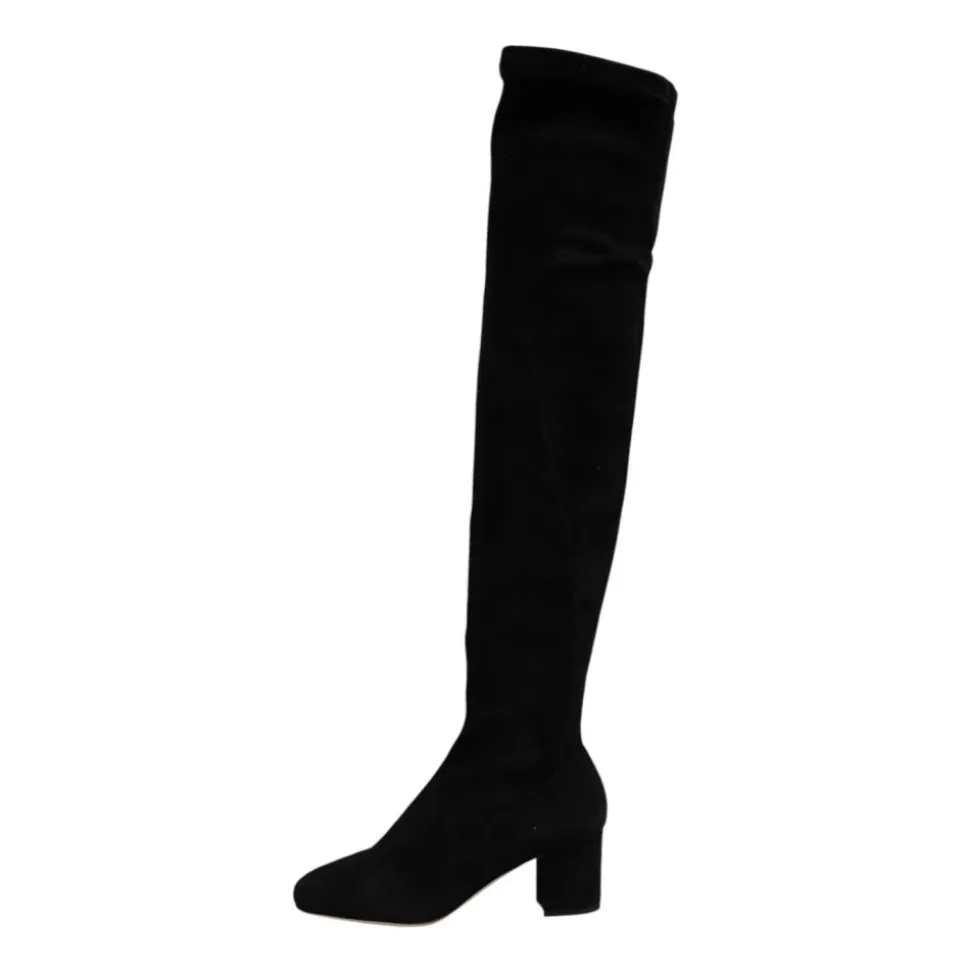 Stivali Alti in Pelle Scamosciata Nera con Zip