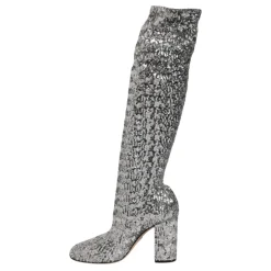 Stivali Argento con Paillettes e Glitter Tacco Alto